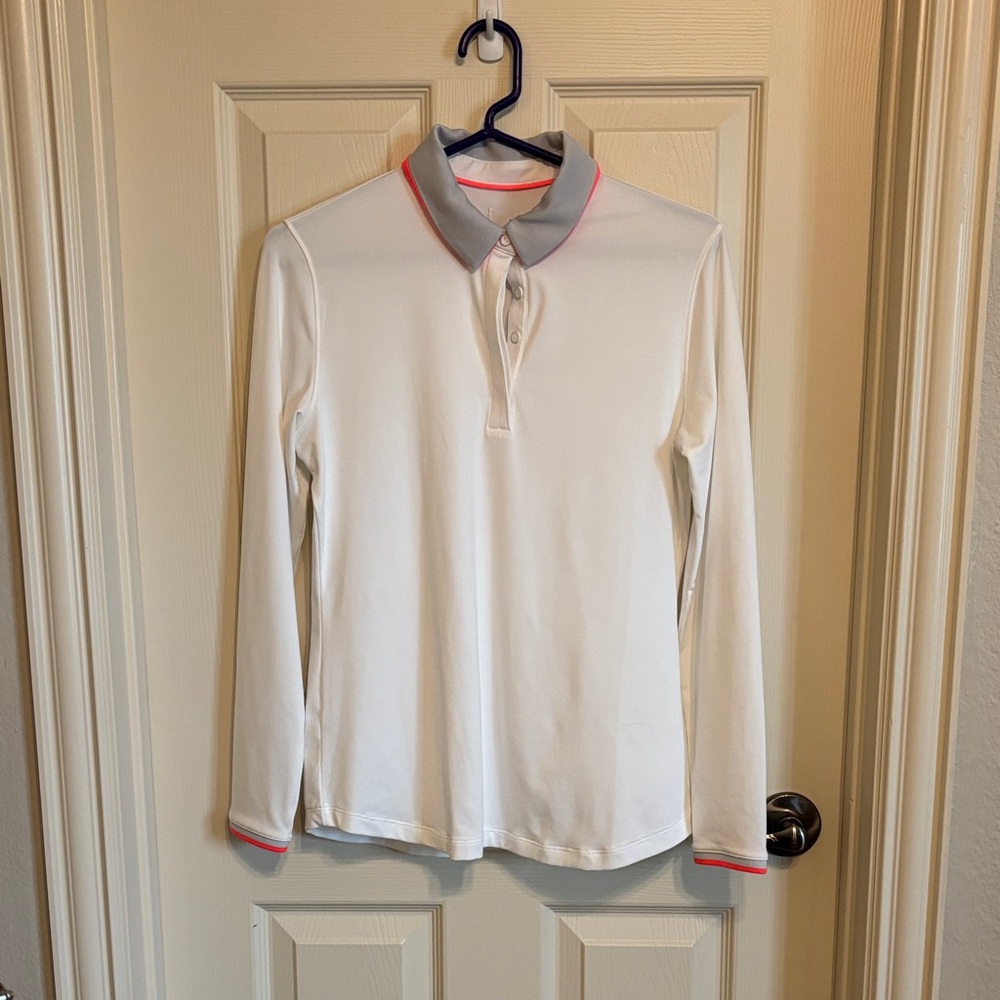 Women’s Under Armor White Long Sleeve Polo Shirt with Gray Collar